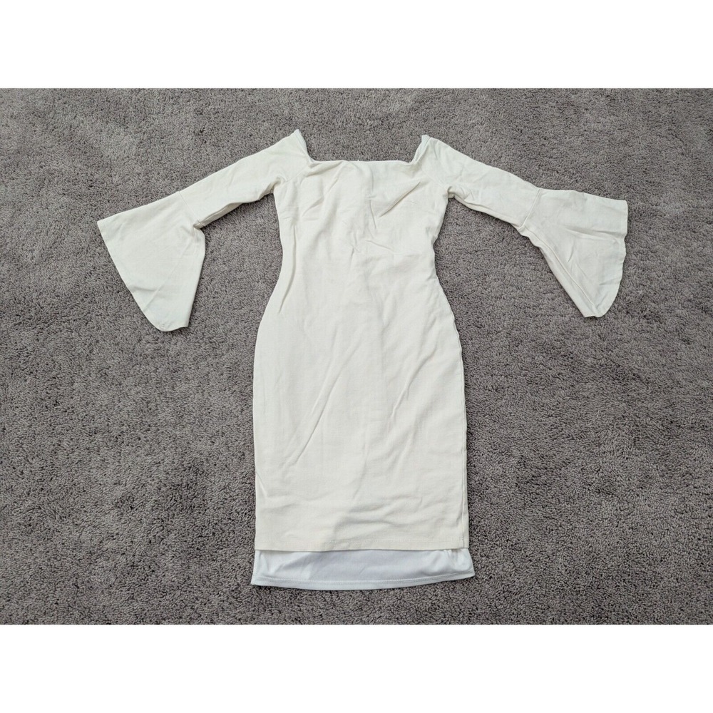 Lulus Sheath Dress Womens Small Bell Sleeve Square Neck Lined Midi Ivory